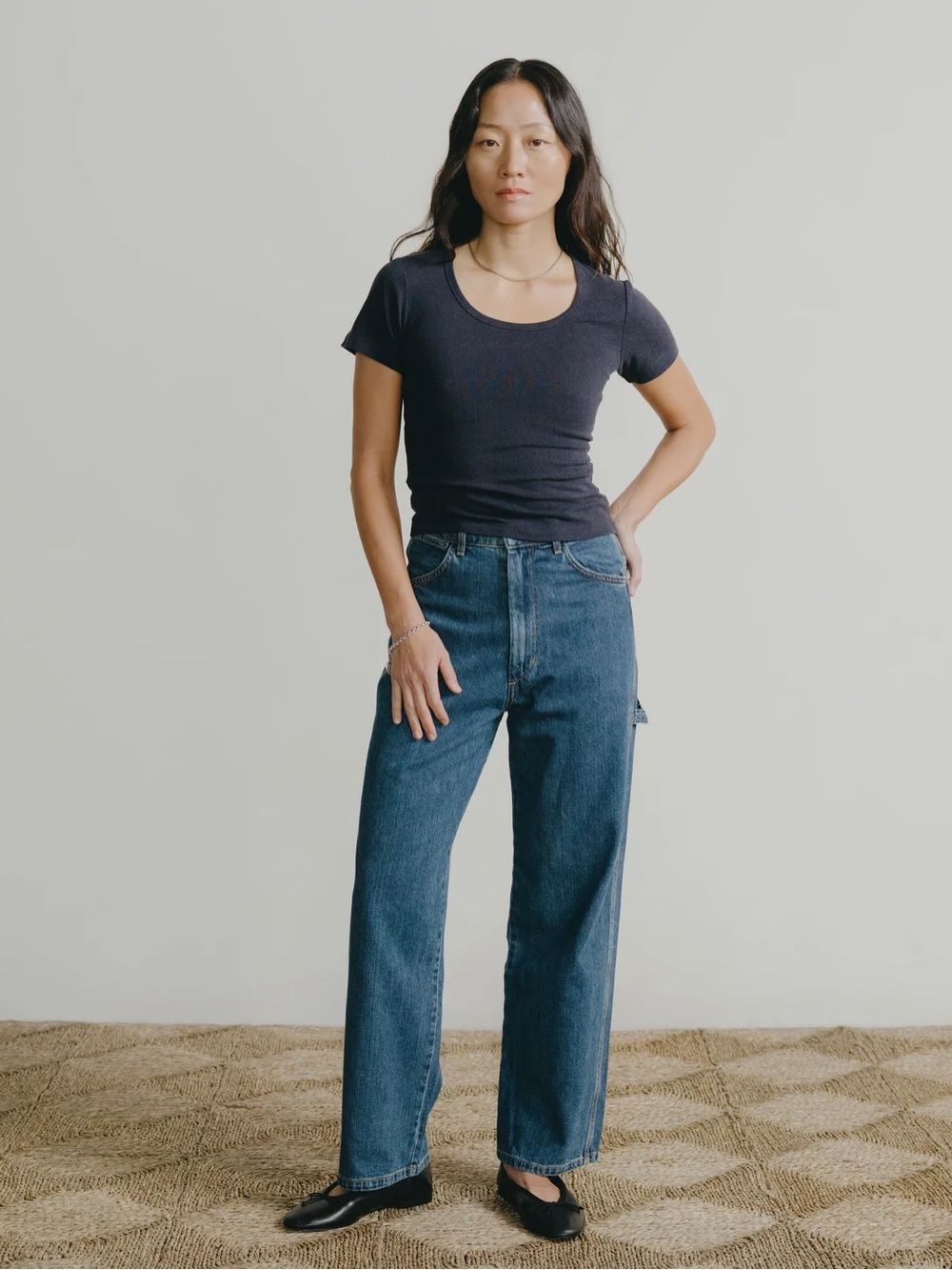 OZMA Straight Leg Denim Jeans in Medium Blue